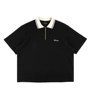 Ronin Division Script Polo Top Black Quarter Zip Cotton Pique Mens Medium